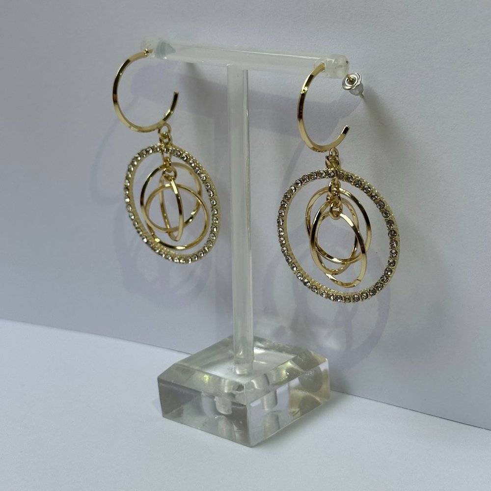 925 Sterling Silver Diamanté Geometric Intertwined Gold Circle Earring Hoops - Picture 3 of 8